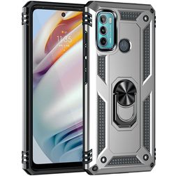 Mobigear Armor Ring Motorola Moto G60 Hoesje Hardcase Backcover Shockproof met Ringhouder - Zilver
