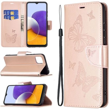 Mobigear Butterfly Samsung Galaxy A22 5G Hoesje Bookcase Portemonnee - Roségoud