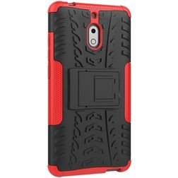 Mobigear Tire Nokia 2.1 Hoesje Hardcase Backcover Shockproof met Standaard - Zwart / Rood