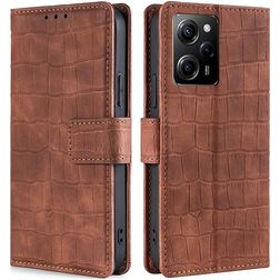 Mobigear Croco POCO X5 Pro Hoesje Bookcase Portemonnee - Cognac