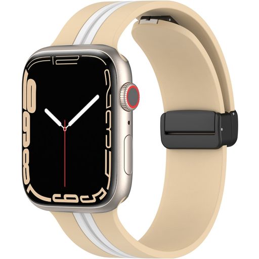 Mobigear Stripe Mag Siliconen Apple Watch Bandje Magneetsluiting - 49/46/45/44 mm - Wit / Beige