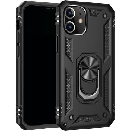 Mobigear Armor Ring iPhone 12 Pro Max Hoesje Hardcase Backcover Shockproof met Ringhouder - Zwart