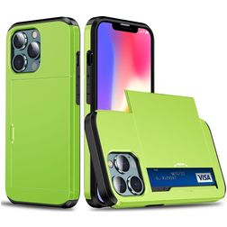 Mobigear Card iPhone 14 Pro Hoesje Hardcase Backcover Shockproof met Pasjeshouder - Groen