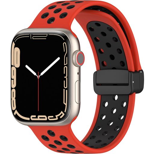 Mobigear Sport Plus Mag Siliconen Apple Watch Bandje Magneetsluiting - 42/41/40/38 mm - Zwart / Rood