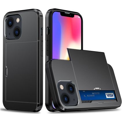 Mobigear Card iPhone 15 Plus Hoesje Hardcase Backcover Shockproof met Pasjeshouder - Zwart