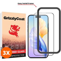 GrizzlyCoat Easy Fit iPhone 15 Glazen Screenprotector - Case Friendly + Installatie Frame - Zwart (3-Pack)