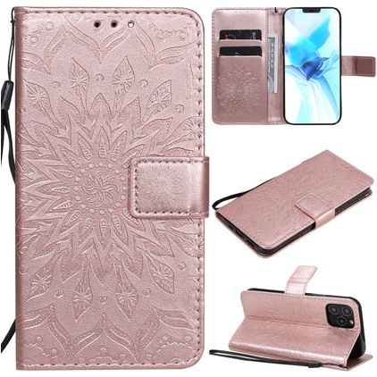Mobigear Sunflower iPhone 12 Pro Hoesje Bookcase Portemonnee - Roségoud