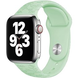 Mobigear Sport Flowers Siliconen Apple Watch Bandje Druksluiting - 42/41/40/38 mm - Groen