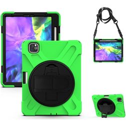 Mobigear SureGrip XGuard iPad Air 5 (2022) Hoes Hard Kunststof,Siliconen Backcover + Stylus Houder + Schouderband + Standaard - Groen