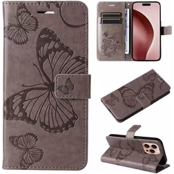 Mobigear Butterfly iPhone 16 Pro Hoesje Bookcase Portemonnee - Grijs