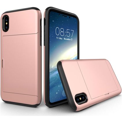 Mobigear Card iPhone XS Hoesje Hardcase Backcover Shockproof met Pasjeshouder - Roségoud