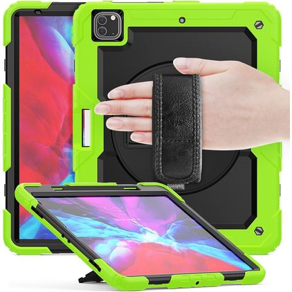 Mobigear SureGrip Xtreme iPad Air 13 Inch (2025) Hoes Hard Kunststof,Siliconen Backcover + Stylus Houder + Schouderband + Standaard - Groen