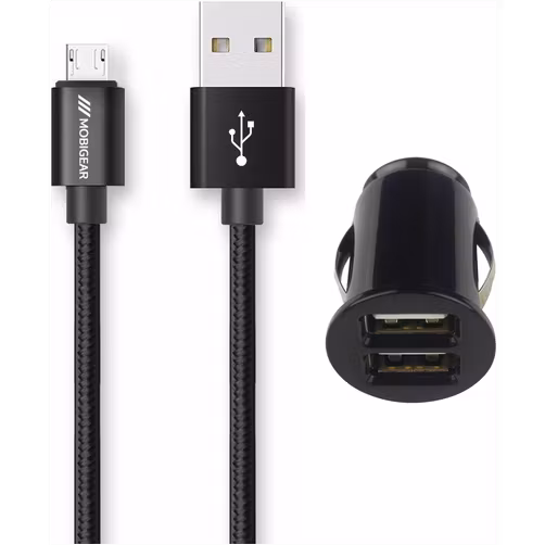 Mobigear Essentials Single USB Autolader Micro USB 1 Meter 12W 2.4A - Zwart