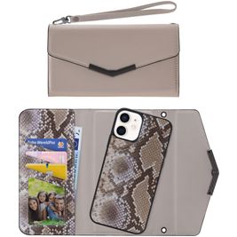 Mobilize Elegant Magnet iPhone 12 Mini Hoesje Uitneembare 2in1 Clutch - Beige Snake