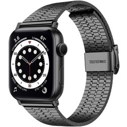 Mobigear Kopenhagen Stalen Apple Watch Bandje Klemsluiting - 49/46/45/44 mm - Zwart