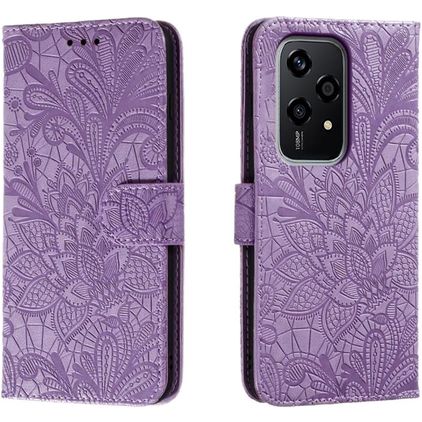 Mobigear Flowers HONOR 200 Lite Hoesje Bookcase Portemonnee - Paars