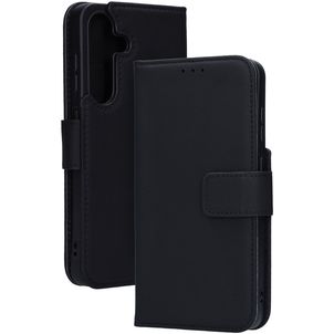 Mobiparts Samsung Galaxy S25 Hoesje Echt Leer Bookcase Portemonnee - Zwart