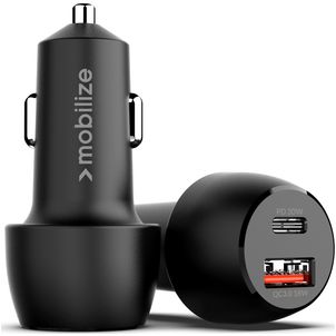 Mobilize Dual USB / USB-C Autolader Power Delivery 48W - Zwart