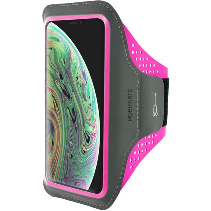 Mobiparts Comfort Fit Telefoonhouder Hardlopen iPhone X Sport Hoesje Neopreen Sportarmband - Neon Pink