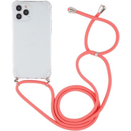 Mobigear Lanyard iPhone 12 Pro Max Flexibel TPU Hoesje met koord - Transparant / Rood