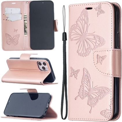 Mobigear Butterfly iPhone 12 Hoesje Bookcase Portemonnee - Roségoud