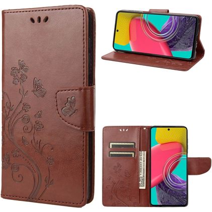 Mobigear Flowers Samsung Galaxy M53 Hoesje Bookcase Portemonnee - Bruin