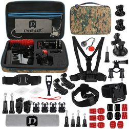 Puluz GoPro Mount Accessoires Starter Pack 45 Delig + Opbergtas Army