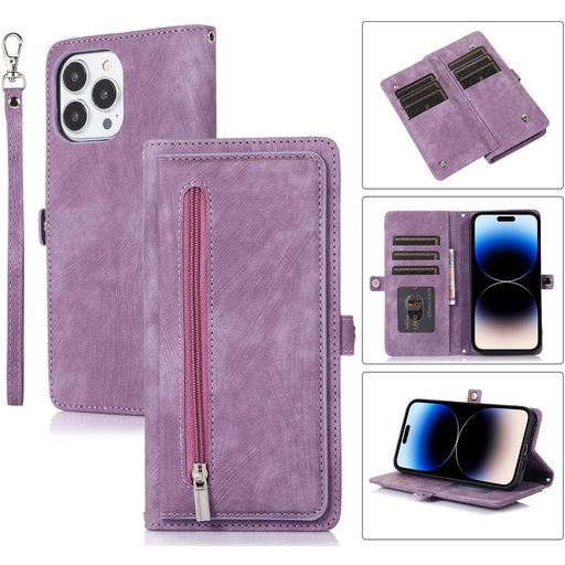 Mobigear Zipper iPhone 14 Pro Hoesje Bookcase Portemonnee - Paars
