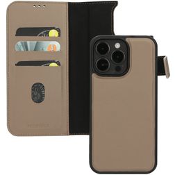 Mobiparts iPhone 15 Pro Max MagSafe Hoesje Echt Leer Uitneembare 2in1 Bookcase Portemonnee - Taupe
