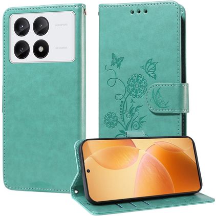 Mobigear Flowers POCO X6 Pro Hoesje Bookcase Portemonnee - Groen