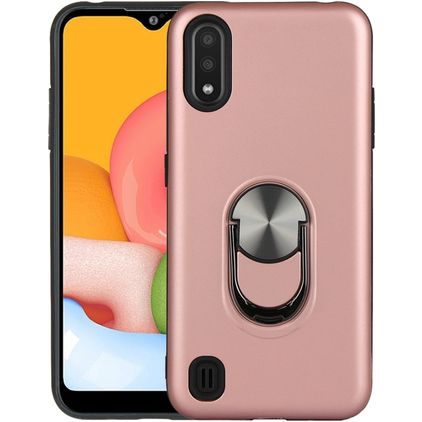 Mobigear Armor Ring Samsung Galaxy A01 Hoesje Hardcase Backcover Shockproof met Ringhouder - Roségoud