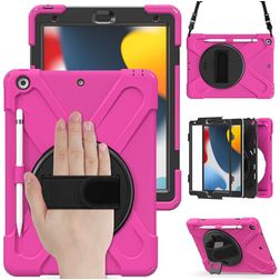 Mobigear SureGrip XGuard iPad 9 (2021) Hoes Hard Kunststof,Siliconen Backcover + Stylus Houder + Schouderband + Standaard - Roze