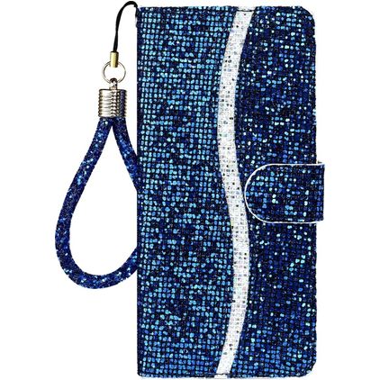 Mobigear Glitter iPhone 12 Pro Hoesje Bookcase Portemonnee - Blauw