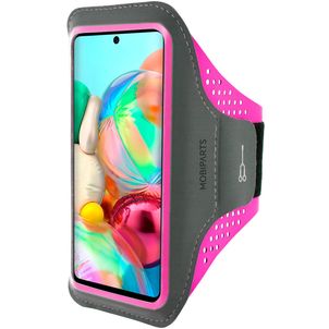 Mobiparts Comfort Fit Telefoonhouder Hardlopen Samsung Galaxy A71 Sport Hoesje Neopreen Sportarmband - Neon Pink