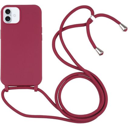 Mobigear Lanyard iPhone 16 Siliconen Hoesje met koord - Rood