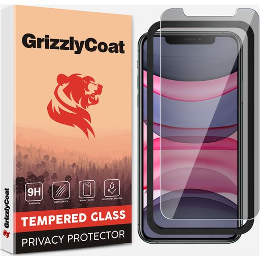 GrizzlyCoat Easy Fit AntiSpy iPhone XR Glazen Screenprotector Privacy - Case Friendly + Installatie Frame