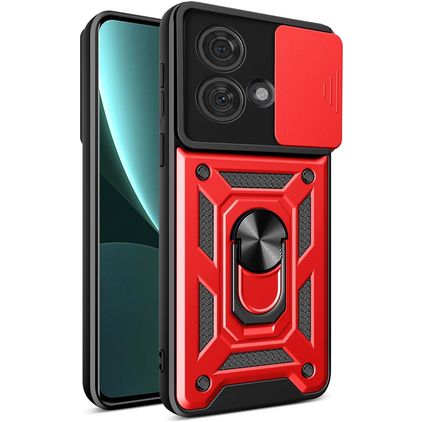 Mobigear Armor Ring Cam Slide Motorola Edge 40 Neo Hoesje Hardcase Backcover Shockproof met Ringhouder en Camera Slider - Rood