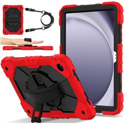 Mobigear SureGrip Xtreme Samsung Galaxy Tab A9 Plus (2023) Hoes Hard Kunststof,Siliconen Backcover + Schouderband + Standaard - Rood