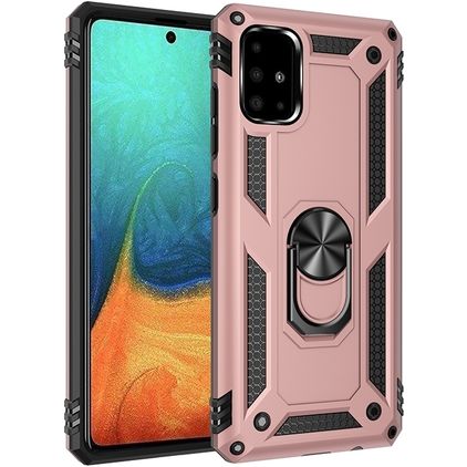 Mobigear Armor Ring Samsung Galaxy A71 Hoesje Hardcase Backcover Shockproof met Ringhouder - Roségoud