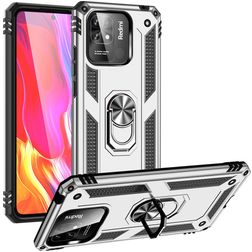 Mobigear Armor Ring Xiaomi Redmi 10C Hoesje Hardcase Backcover Shockproof met Ringhouder - Zilver