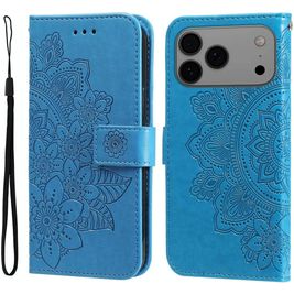 Mobigear Flowers iPhone 17 Pro Max Hoesje Bookcase Portemonnee - Blauw