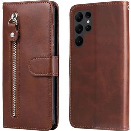 Mobigear Zipper Samsung Galaxy S23 Ultra Hoesje Bookcase Portemonnee - Bruin