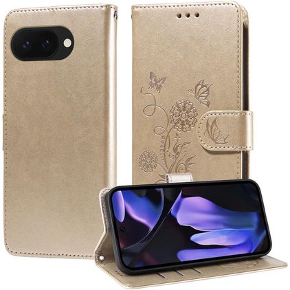 Mobigear Flowers Google Pixel 9a Hoesje Bookcase Portemonnee - Goud
