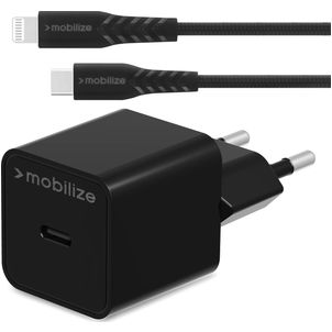 Mobilize Single USB-C Oplader Apple Lightning 1 Meter Power Delivery 20W - Zwart