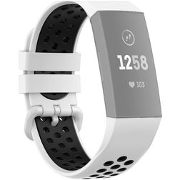Mobigear Sport Plus Buckle Siliconen Fitbit Charge 4 Bandje Gespsluiting - Wit / Blauw