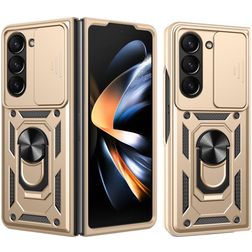 Mobigear Armor Ring Cam Slide Samsung Galaxy Z Fold 7 Hoesje Hardcase Backcover Shockproof met Ringhouder en Camera Slider - Goud