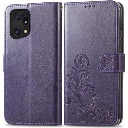 Mobigear Clover OPPO Find X5 Hoesje Bookcase Portemonnee - Paars