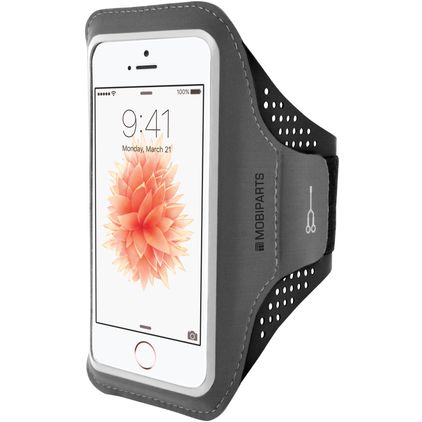 Mobiparts Comfort Fit Telefoonhouder Hardlopen iPhone SE (2016) Sport Hoesje Neopreen Sportarmband - Zwart