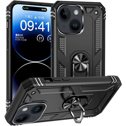 Mobigear Armor Ring iPhone 15 Plus Hoesje Hardcase Backcover Shockproof met Ringhouder - Zwart