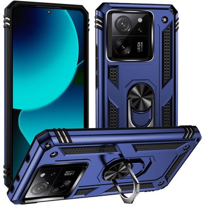 Mobigear Armor Ring Xiaomi 13T Hoesje Hardcase Backcover Shockproof met Ringhouder - Blauw